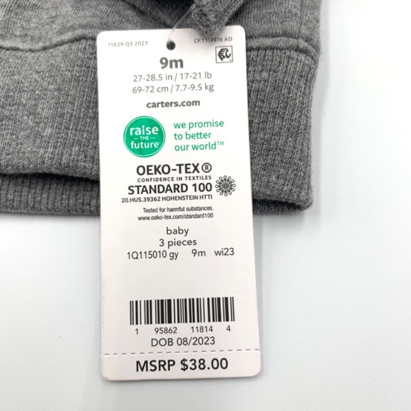 New Carter’s Baby Boy Christmas embroidered red truck/ gray button up Cardigan - Picture 7 of 12